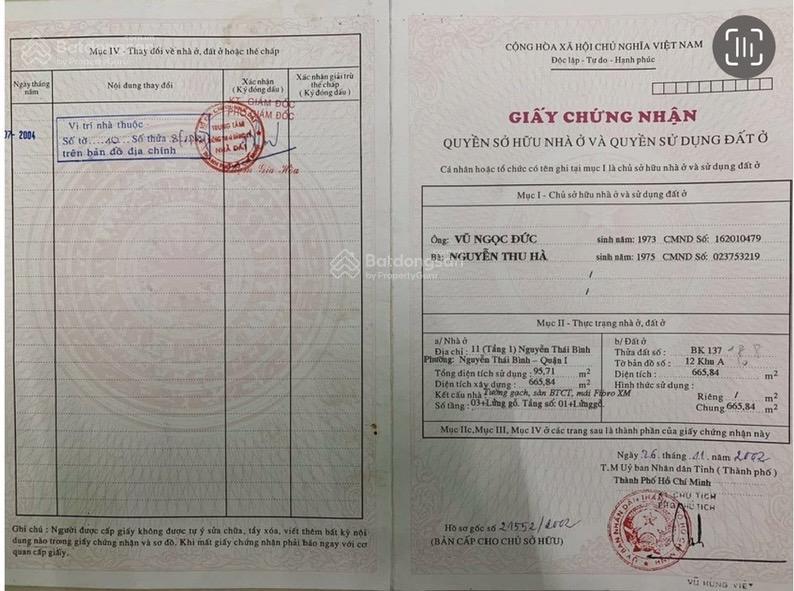 Bán nhà chính chủ số 11 đường nguyễn thái bình, phường nguyễn thái bình, quận 1