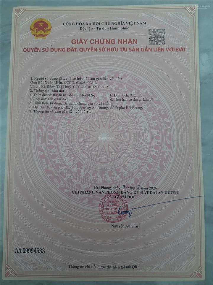 Bán đất tại bắc sơn, an dương, hải phòng, 720 triệu