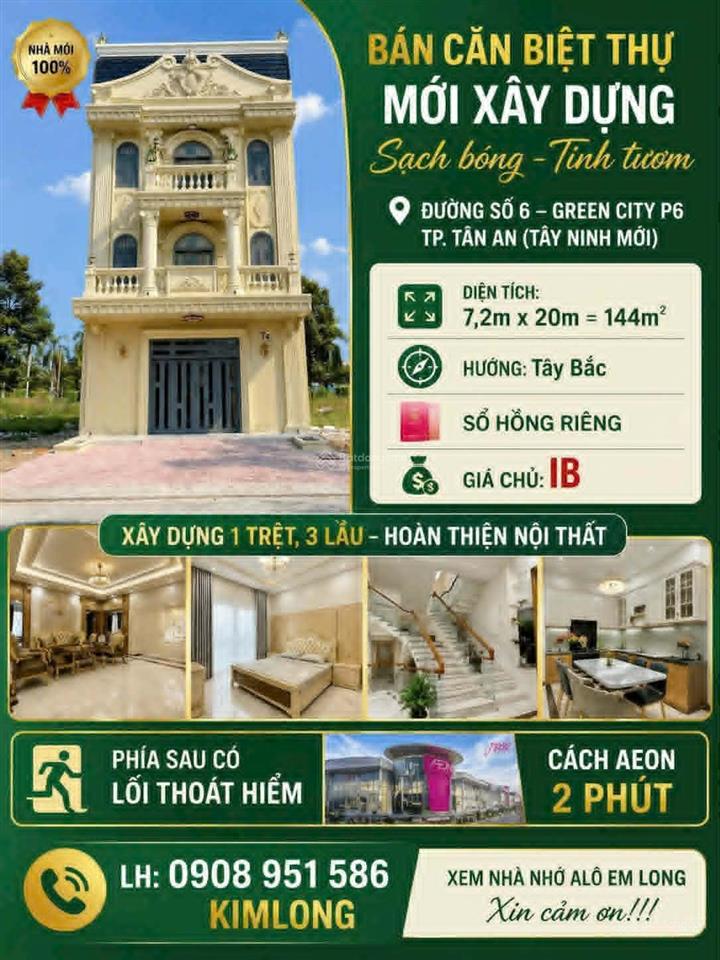 Nhà phường long an 3 lầu ở khu green city dt 7.2x20 dt sử dụng 406m² giá 7.9 tỷ 0908 951 *** kimlong