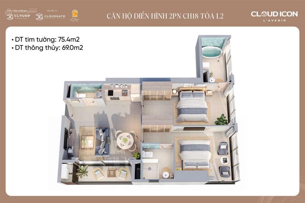 Căn hộ du lịch 2pn view biển, dt 75.4m2, nằm trong tổ hợp nghỉ dưỡng do accor vận hành