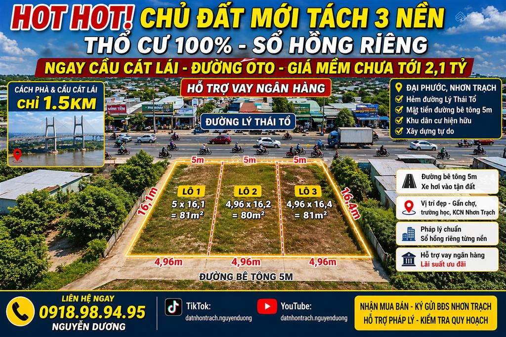 Còn sót 1 nền duy nhất đại phước 81m2 thổ cư gần cầu cát lái 1km chỉ 2,05 tỷ (giá khu vực 2.5 tỷ)