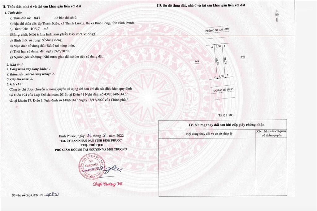 Bán đất nền quy hoạch tại thanh lương, bình long