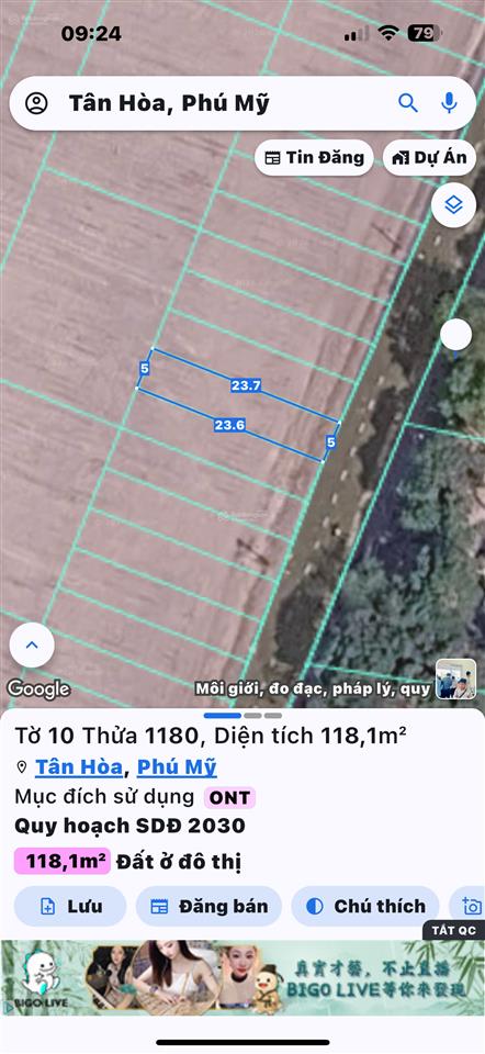 Bán đất đẹp tại tân hòa, phú mỹ, bà rịa vũng tàu, 1,9 tỷ, 118m2
