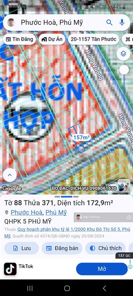 Lô đất đẹp , giá rẻ nhất 1,8 tỷ / 157m2 rộng 5,5m trung tâm kcn phú mỹ 3 cách đường hùng vương 20m