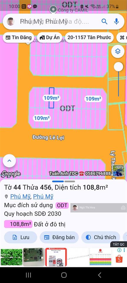 Chỉ 2.750 tỷ /109m2 đất trung tâm phú mỹ cách coopmark 500m, cách đường lê lợi 50m