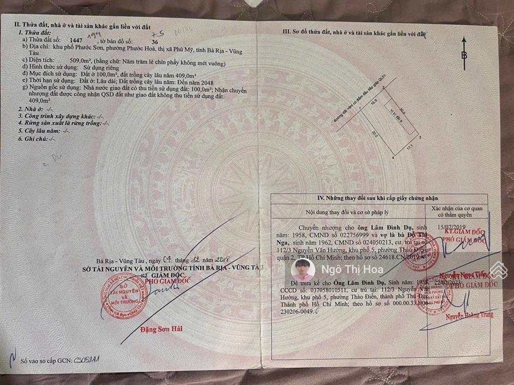 Bán lô đất 509m2 giá 2,850 tỷ tại lam sơn, phước hòa. phù hợp làm nhà vườn, làm kho, làm xưởng.