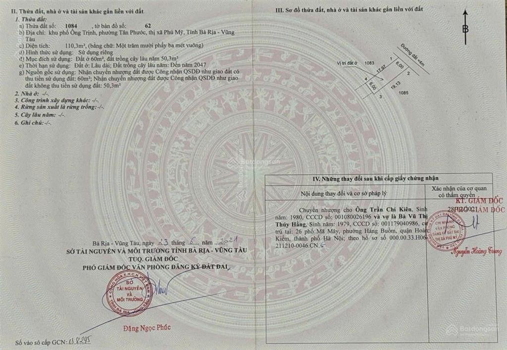 Chỉ 1,150 tỷ / 115m2 đất ngay ngã 3 cảng cái mép đi vào, giáp trung tâm phú mỹ