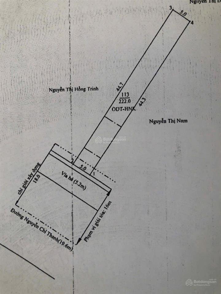 Mặt tiền nguyễn chí thanh 5x44,5m mặt tiền nhựa 20m
