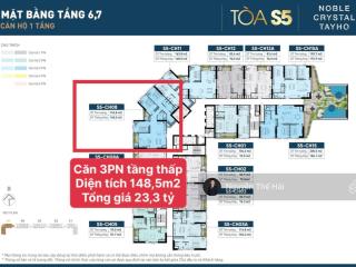 Căn 3pn diện tích 148,5m2, hướng view chéo sông hồng, tổng giá 23,3 tỷ toà noble crystal tây hồ