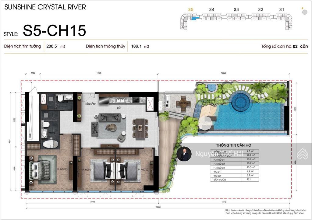 Căn góc 3pn 186m2 có sân vườn và bể bơi riêng. tổng giá 36 tỷ. tòa noble crystal tây hồ