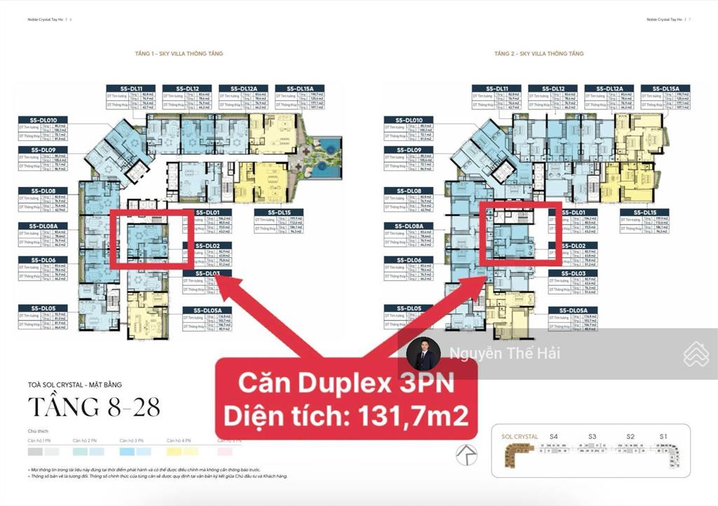 Căn duplex 3pn tầng 18, ban công hướng nam view công viên, giá 24 tỷ, noble crystal tây hồ