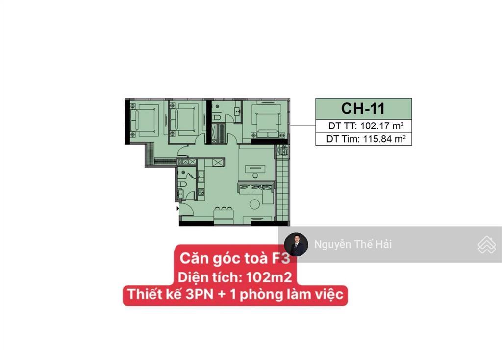 Căn góc 3pn + giá 16,1 tỷ, diện tích 116m2, tầng trung, view nội khu đẹp, tòa sun feliza cầu giấy