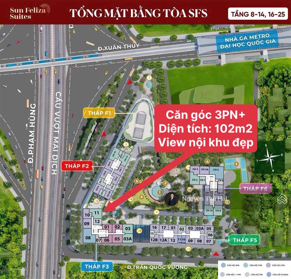Căn góc 3pn + giá 16,1 tỷ, diện tích 116m2, tầng trung, view nội khu đẹp, tòa sun feliza cầu giấy