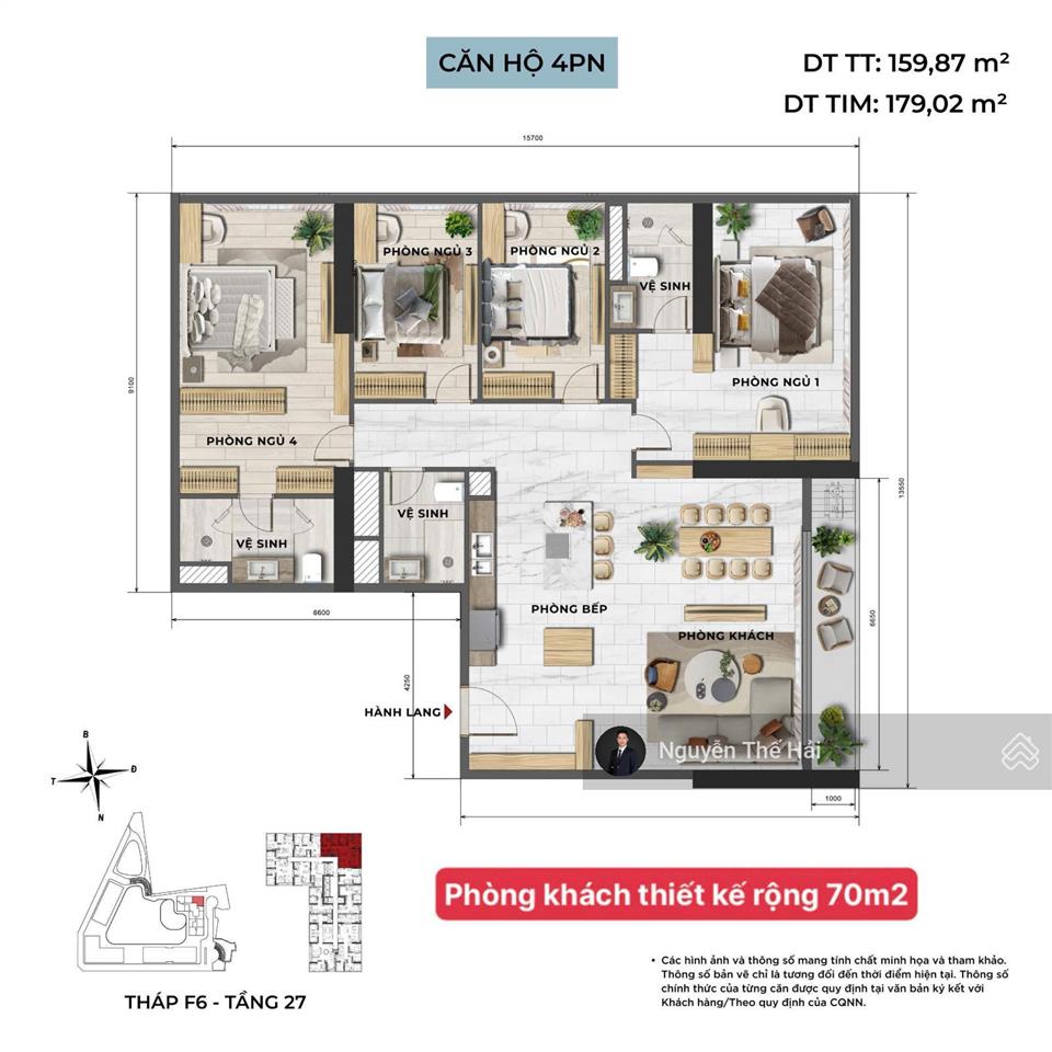 Căn góc 4pn diện tích 180m² tòa f6, giá 24 tỷ, ban công đông nam view đẹp, sun feliza cầu giấy