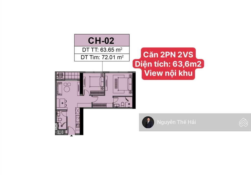 Căn 2pn diện tích 63,6m2, toà f3, view nội khu siêu đẹp, giá 10,1 tỷ, sun feliza cầu giấy