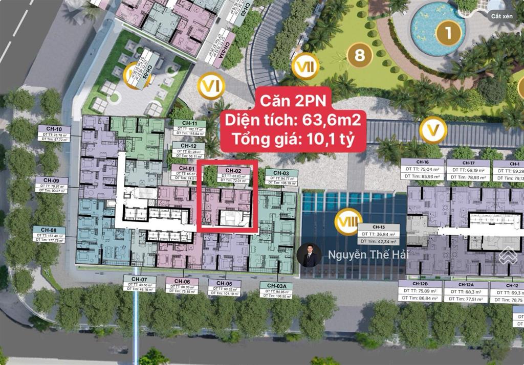 Căn 2pn diện tích 63,6m2, toà f3, view nội khu siêu đẹp, giá 10,1 tỷ, sun feliza cầu giấy