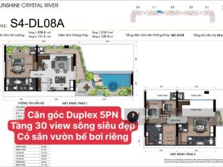 Căn góc duplex 5pn, tầng 30 view sông hồng, sân vườn bể bơi riêng, giá 77 tỷ, noble crystal tây hồ