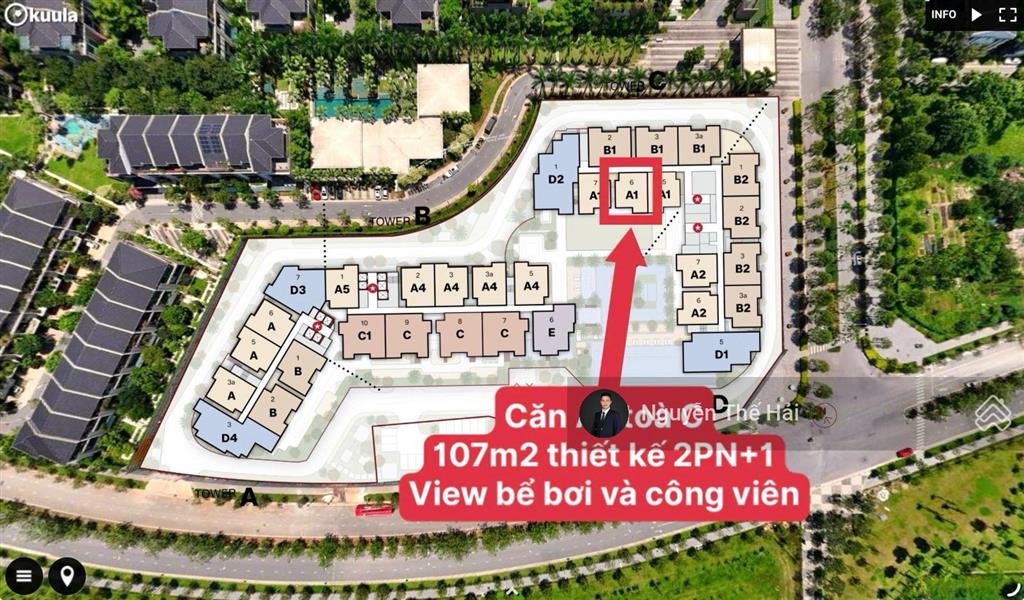 Căn 2pn + 1 phòng học, tòa c, 107m2, giá 11 tỷ, view bể bơi và công viên, le parc place  parkcity