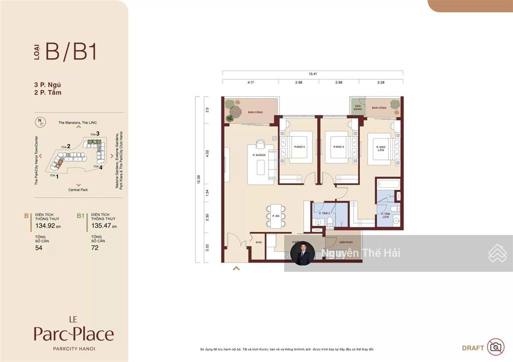 Căn 3pn tòa a, 136m2, giá 14 tỷ, ban công đông nam, view công viên, le parc place  parkcity