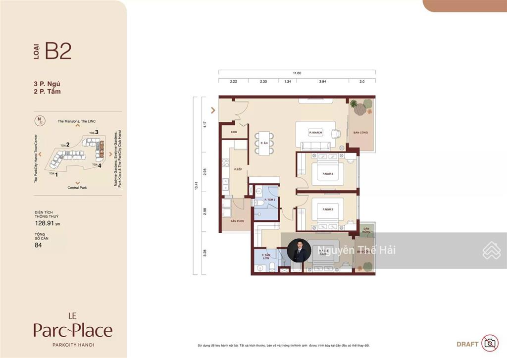 Căn góc 3pn tòa d, 129m2, giá 13 tỷ, ban công đông nam, view khu evelyne, le parc place  parkcity