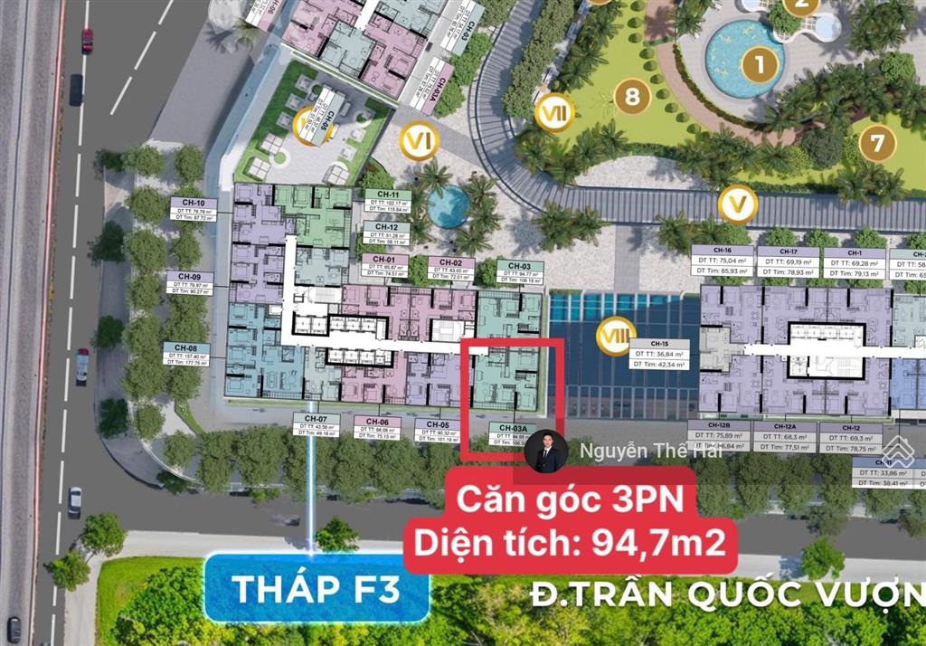 Căn góc 3pn toà f3 giá 15,5 tỷ, diện tích 94,7m2, ban công hướng nam, sun feliza cầu giấy