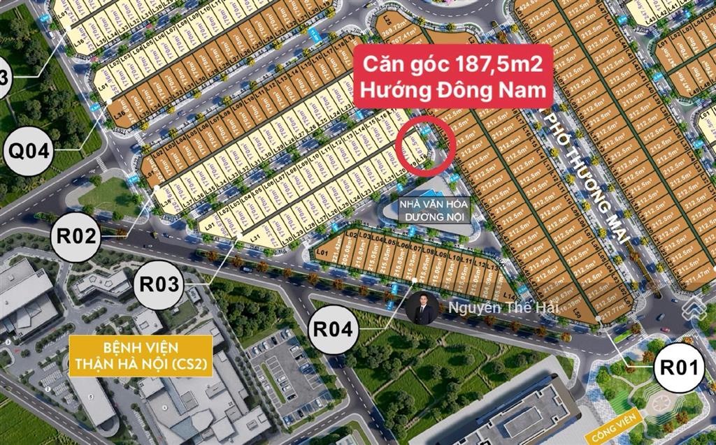 Căn góc song lập 187,5m2, hướng đông nam, đối diện nhà văn hoá & gần chung cư, solasta mansion