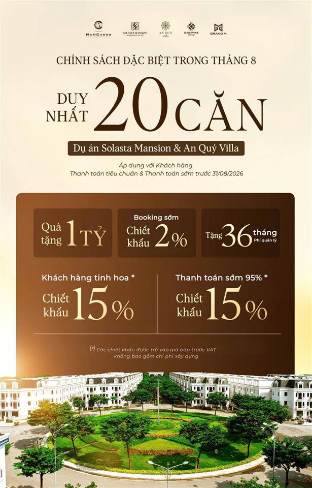 Căn góc song lập 187,5m2, hướng đông nam, đối diện nhà văn hoá & gần chung cư, solasta mansion