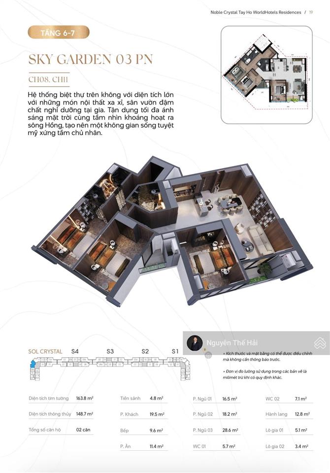 Căn hộ 3pn giá hời tòa s5 diện tích 164m2, hướng view sông, giá 20,3 tỷ tòa noble crystal tây hồ