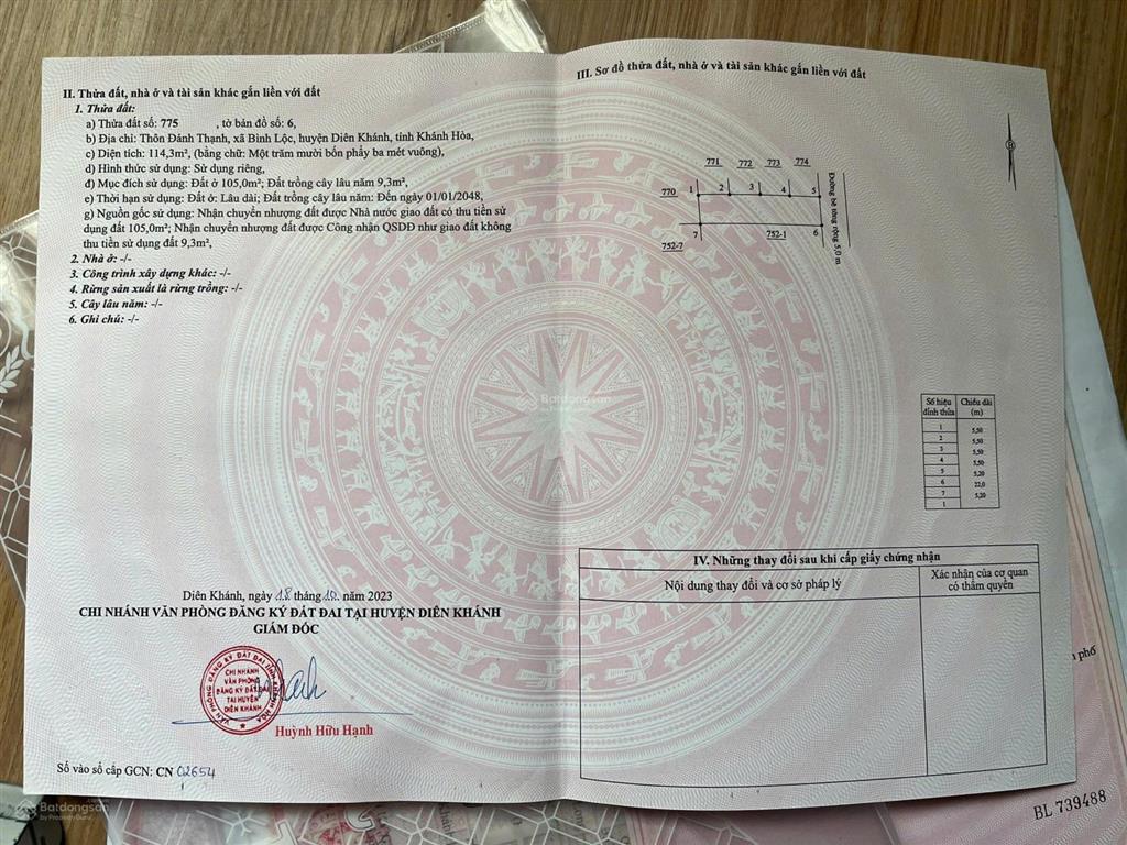 Bán đất tại đường 39, bình lộc, diên khánh, khánh hòa, giá tốt chỉ với 1,52 tỷ, 114,3m2
