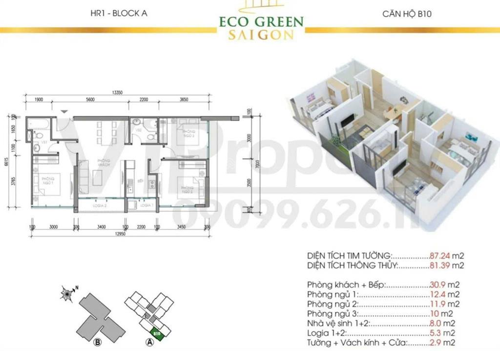Eco green sài gòn bán căn hộ 3pn 2wc ntcb  view thoáng  giá tốt