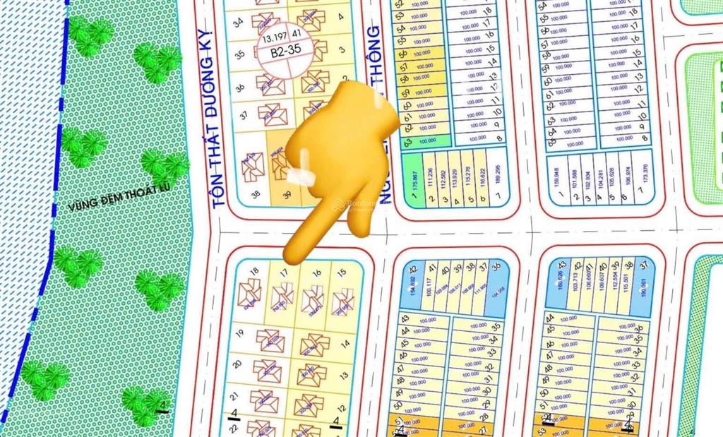 Biệt thự đất đường lê sỹ  hòa xuân, gần sông mát mẻ. diện tích đất  318m (12x26.5m) đường 10,5m,