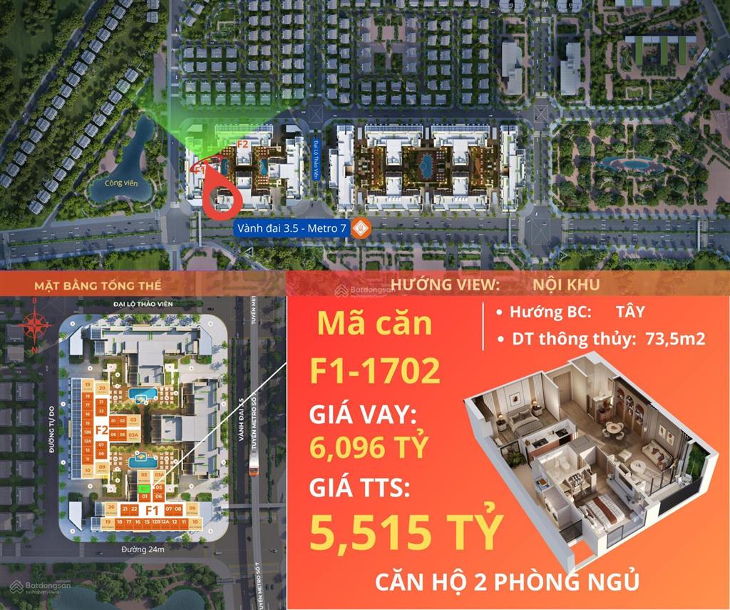 Chỉ 5,5 tỷ căn hộ f1 1702 diện tích 73m2 dự án hh3 the flame vine hinode royal park.  0966 761 ***