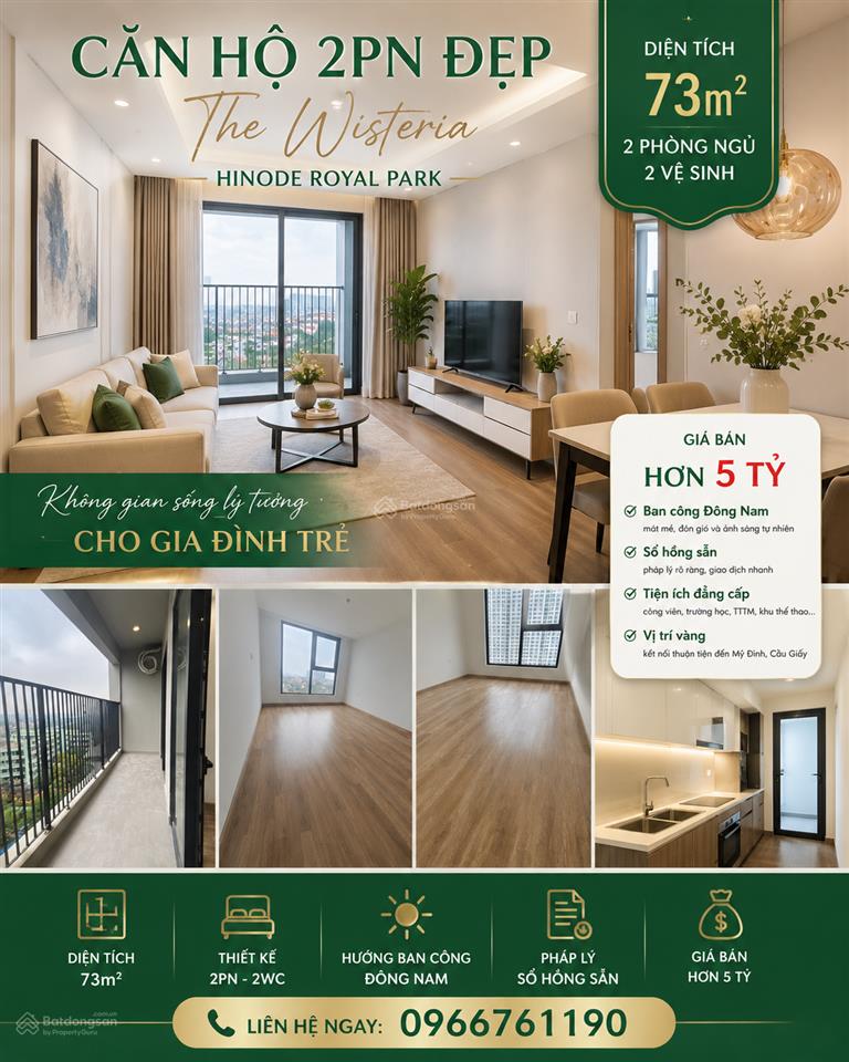Bán căn 2pn2wc diện tích 73m2 dự án the wisteria hinode royal park. giá 5,9 tỷ.  0966 761 ***