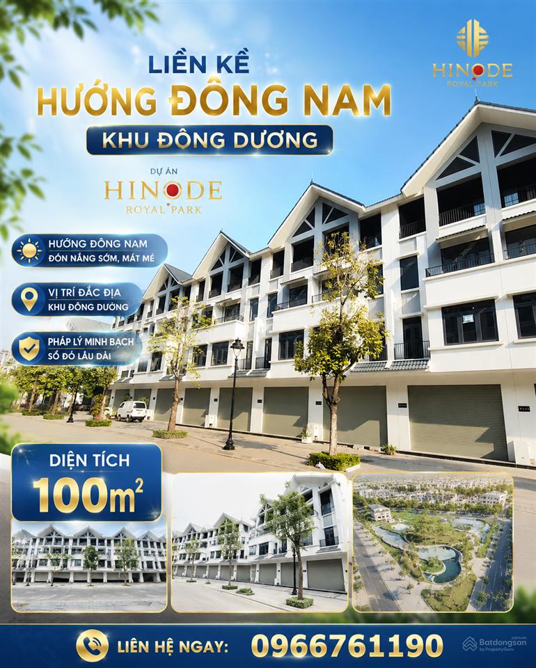Bán liền kề hướng đông nam khu đông dương dự án hinode royal park. dt 100m2 giá 15,5 tỷ. 0966 761 ***