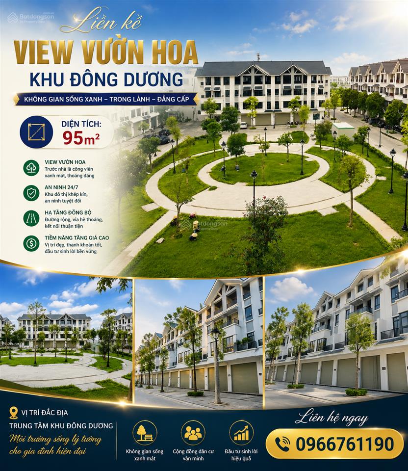 Chỉ 14,4 tỷ căn liền kề 95m2 view vườn hoa khu đông dương dự án hinode royal park.  0966 761 ***