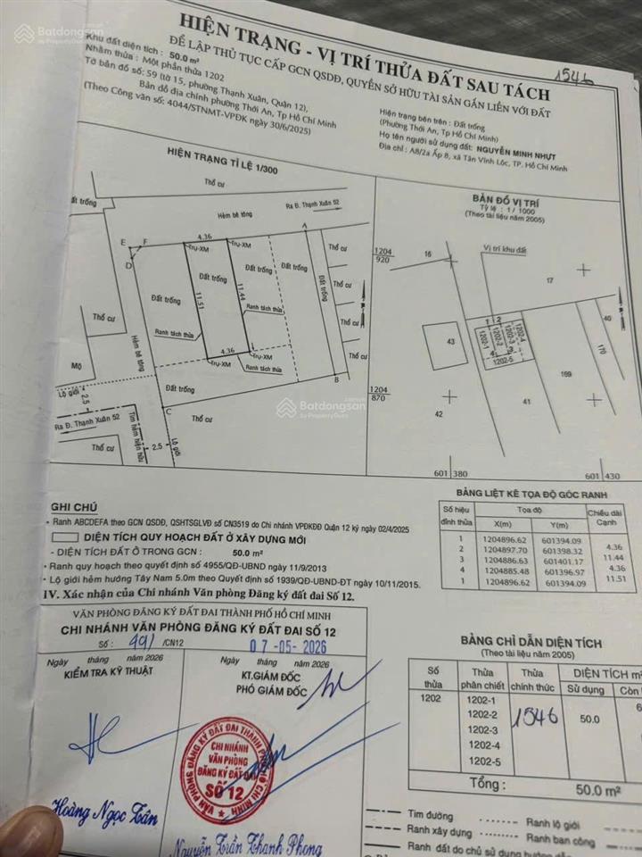 Bán gấp đất thổ cư tại thạnh xuân 52, 2,85 tỷ, 50m2, pháp lý đầy đủ, view đẹp