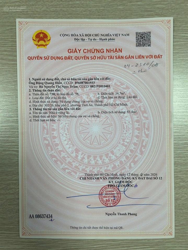 Bán nhà riêng thạnh xuân 31, 3,75 tỷ vnd, 56 m2, 3pn + 1 wc/pt