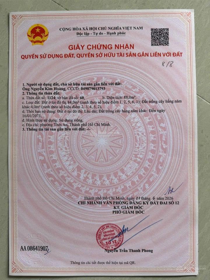 Bán đất tại thạnh xuân 52, quận 12, tp.hcm, giá ưu đãi, 2,68 tỷ, 50m2