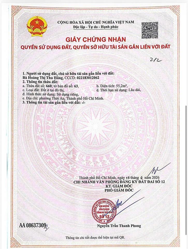 Hàng hiếm tại hà huy giáp, 3,45 tỷ, 56m2, đất thổ cư đẹp