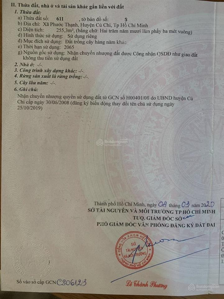 Chính chủ  bán đất củ chi 255m2, đường 660, phước thạnh, đường nhựa, 8m x 31m, giá 1,7 tỷ