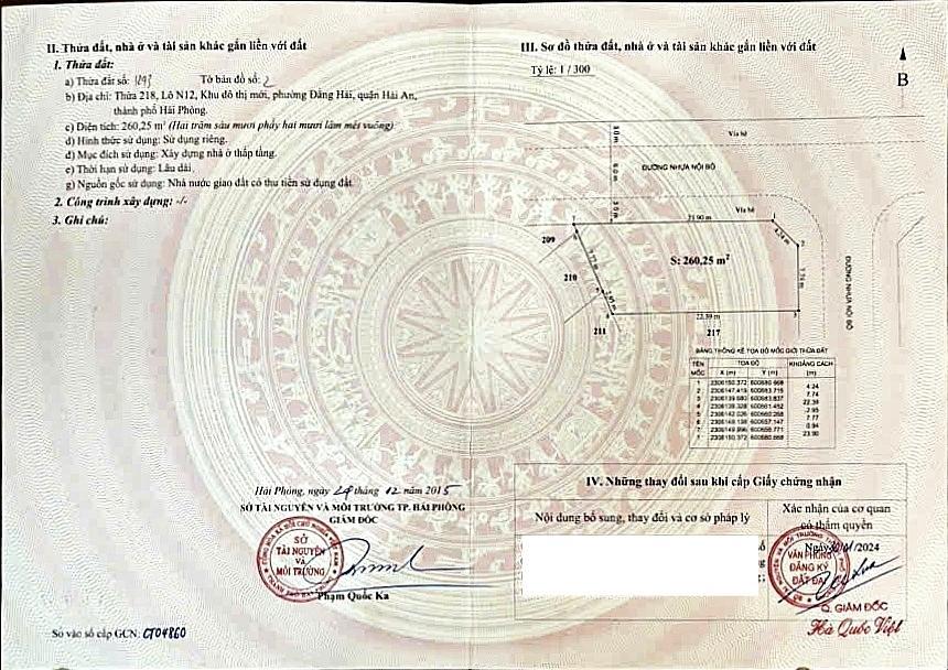 Bán lô đất 260.25m2 lô góc 2 mặt tiền khu biệt thự vườn hồng. giá 56 triệu/m2