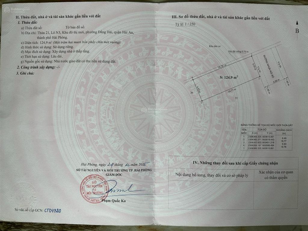 Bán lô đất 125m2 tại khu biệt thự vườn hồng  đằng hải  hải an  hải phòng. giá 60 triệu/m2