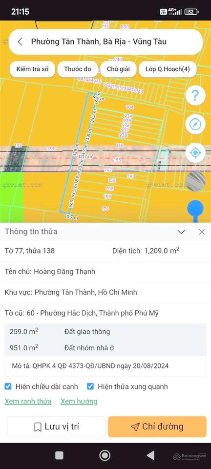 Lên siêu phẩm kp4, p. hắc dịch trung tâm phường, diện tích lớn làm kho xưởng, dt 1209m2 2,8 tỷ