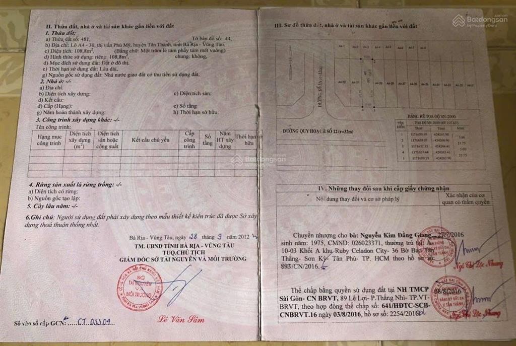 Bán đất vị trí kim cương trung tâm phú mỹ, đg lê lợi khu trung tâm ,dt5x22 full thổ giá 4.6ty
