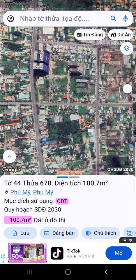 Bán đất mt đg trương định khu ô bàn cờ trung tâm phú mỹ hàng siêu hiếm, giá tốt dt5x20 giá 2.95ty