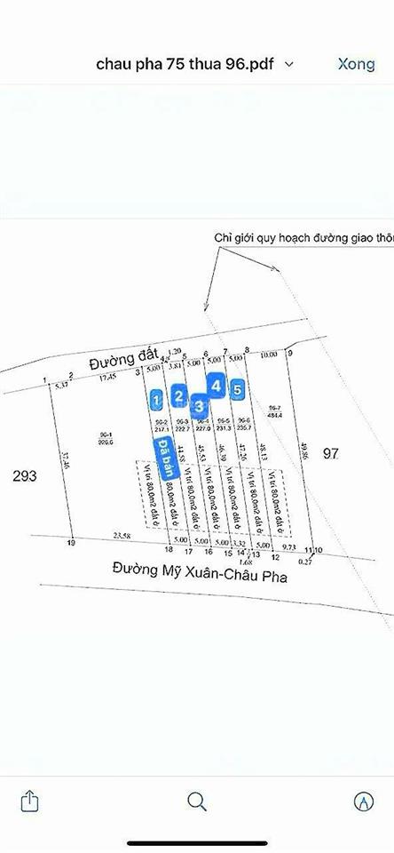 Bán đất mt đg mỹ xuân tóc tiên, qh cho xây 20 tầng xung quanh full tiện ích,dt5x46 giá 1.45ty