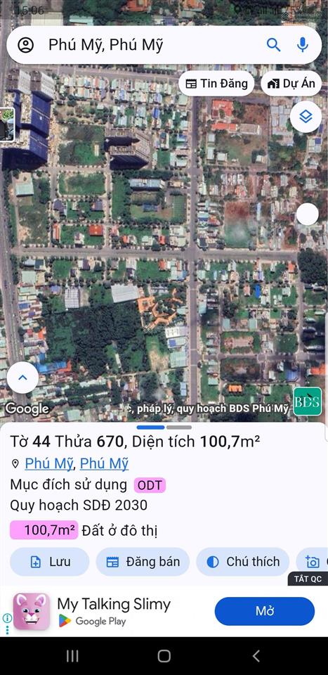 Đất đường trương định ô bàn cờ trung tâm phú mỹ khu nhiều khách sạn kinh doanh tốt dt 5x20m, 3.3tỷ