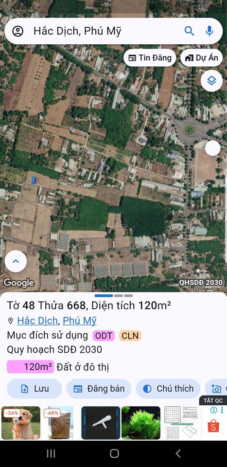 Bán đất đường nhựa khu ô bàn cờ kp5 trung tâm hắc dịch, phú mỹ dt 6x20 giá 990tr quá rẻ
