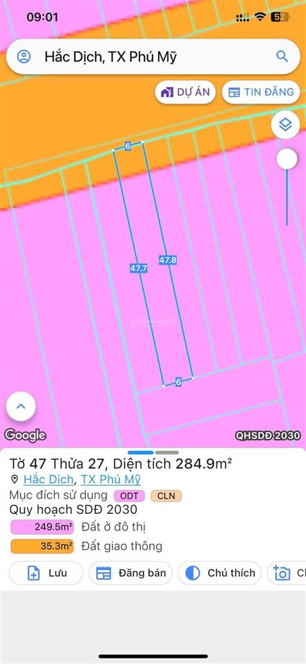 Bán đất mt đường võ văn kiệt, trung tâm hắc dịch phú mỹ, buôn bán kinh doanh, dt 6x48m giá 4,6 tỷ