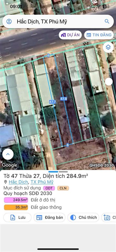 Bán đất mt đường võ văn kiệt, trung tâm hắc dịch phú mỹ, buôn bán kinh doanh, dt 6x48m giá 4,6 tỷ